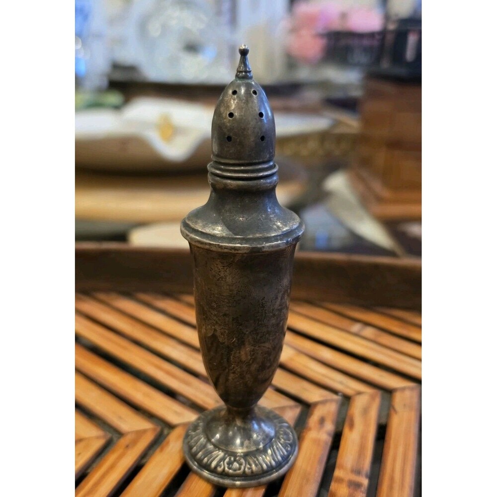 Antique Sterling Silver Salt Pepper Shaker 852 Pedestal Base Ornate Rose 35g